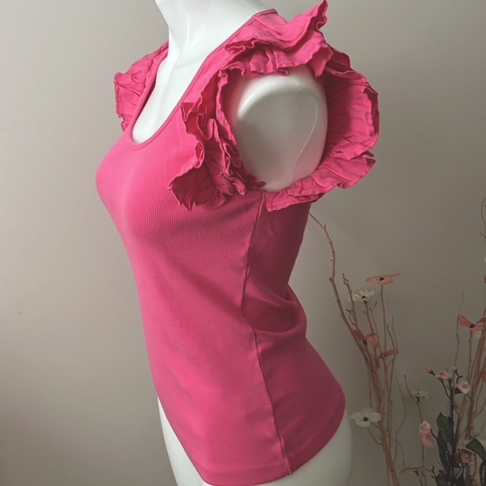 Boston Proper Linen Ruffle Ribbed Top - Picture 6 of 11